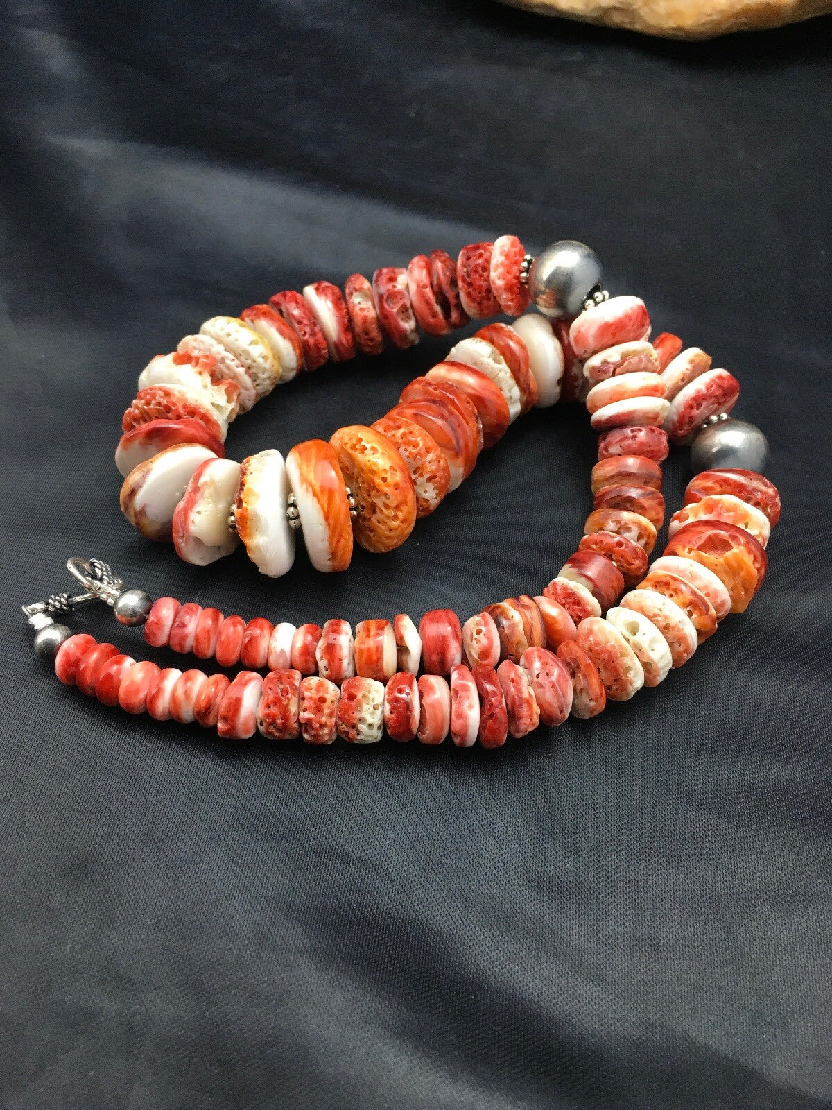 Native American Red Spiny Oyster Navajo Sterling Silver Necklace 20" 04026