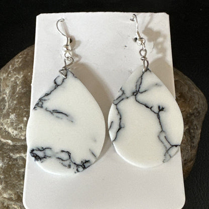 White Howlite Slab Sterling Silver Dangle Earrings 1” 19265