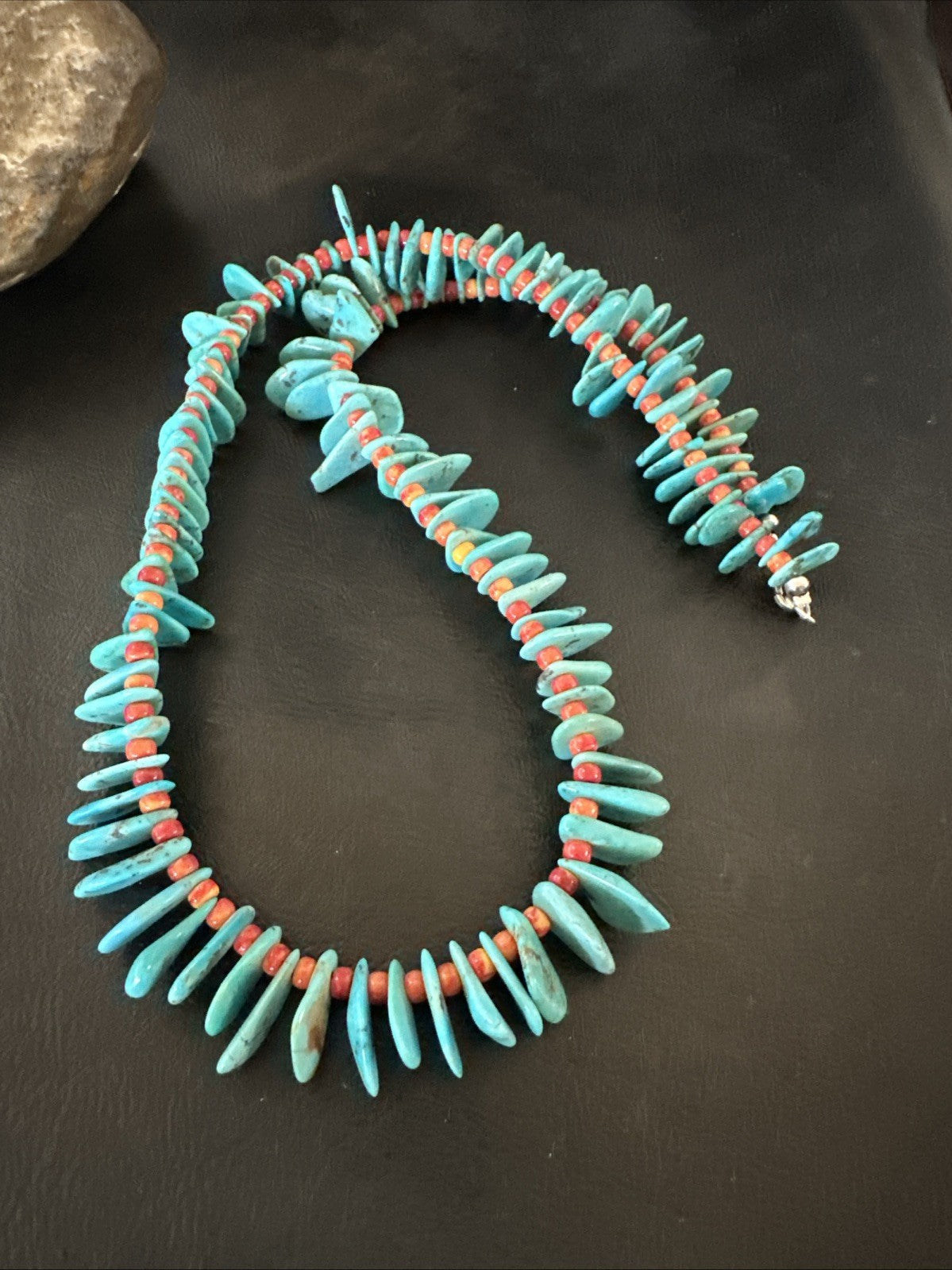 Blue Turquoise Red Spiny Oyster Navajo Pearls Sterling Silver Necklace 21" 19318