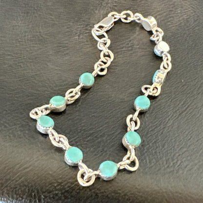 Blue Turquoise Navajo Old Pawn Sterling Silver Link Bracelet 7.5" 18129
