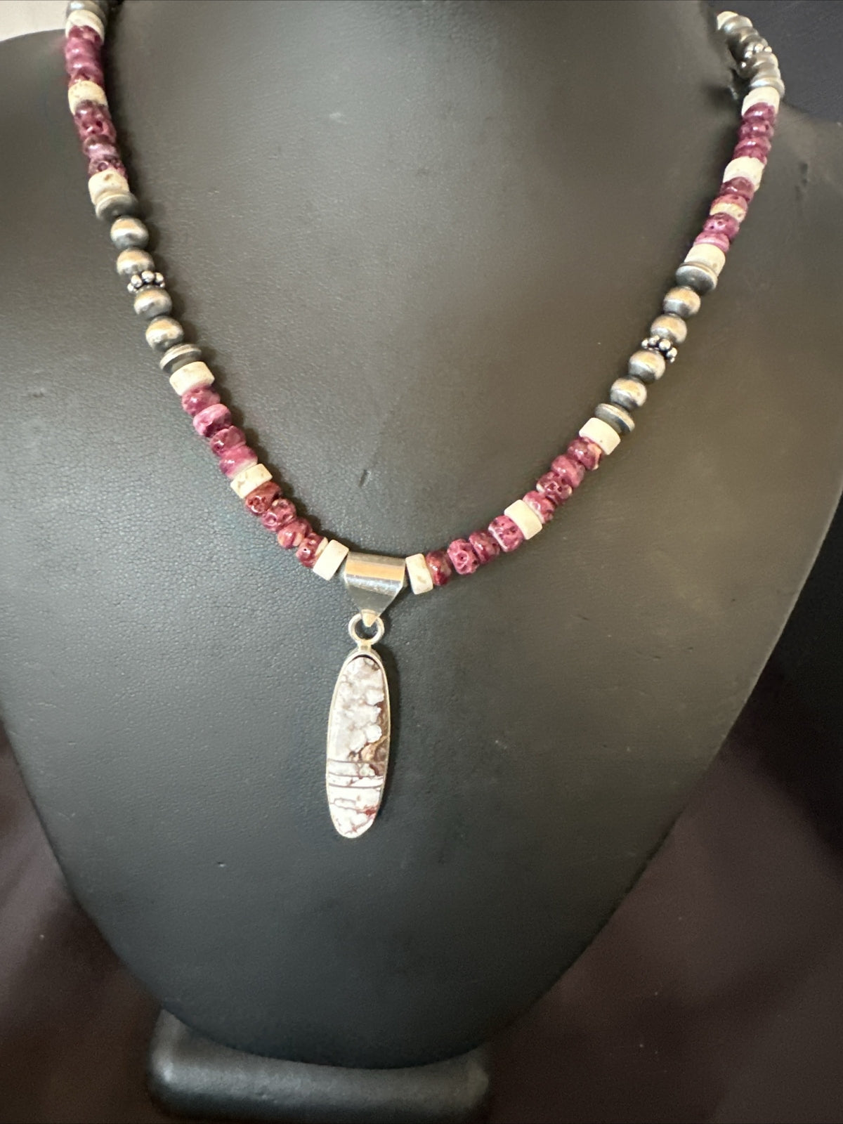 Purple Spiny Oyster Wild Horse Pendant Navajo Sterling Silver Necklace 17795