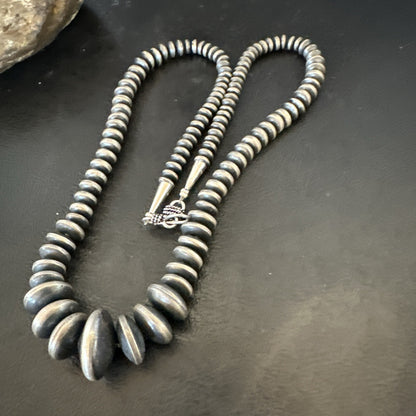 Graduated Rondelle Flat Sterling Silver Beads Necklace 21” 18830