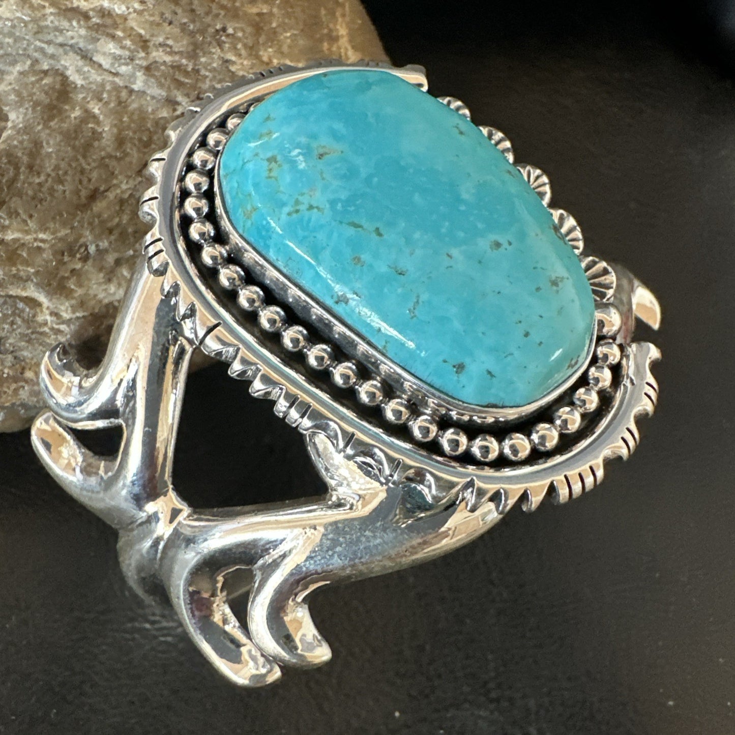Tufa Women Blue Kingman Turquoise Navajo Sterling Silver Cuff Bracelet 19350
