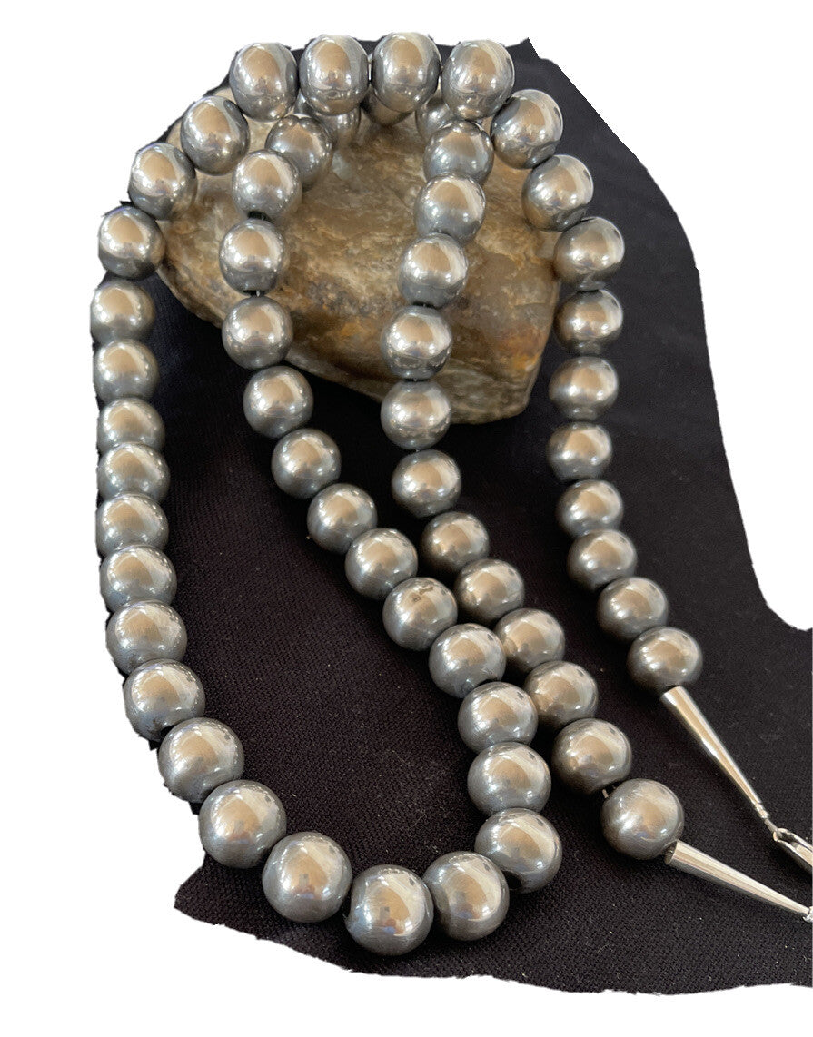 Native American 14mm Sterling Silver Navajo Pearls 28" Single-Strand Necklace