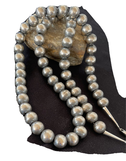 Native American 14mm Sterling Silver Navajo Pearls 28" Single-Strand Necklace