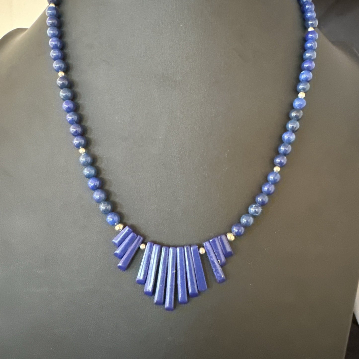 Mens Womens Blue Lapis Lazuli Sterling Silver Stick Necklace 21” 19755