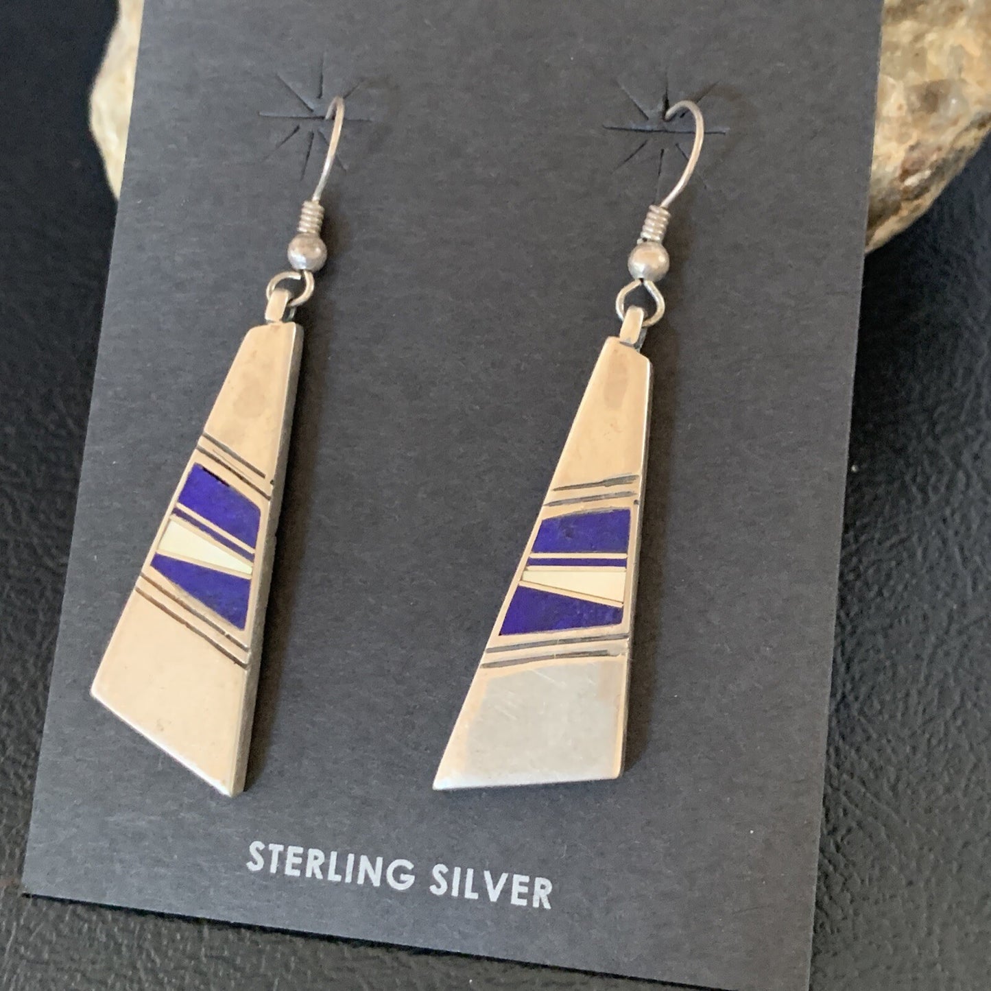 Navajo Inlay Lapis Lazuli Dangle Earrings Sterling Silver 1.5" 13028
