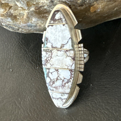 Mens Womens Wild Horse Turquoise Inlay Navajo Sterling Silver Ring Sz 7 19109