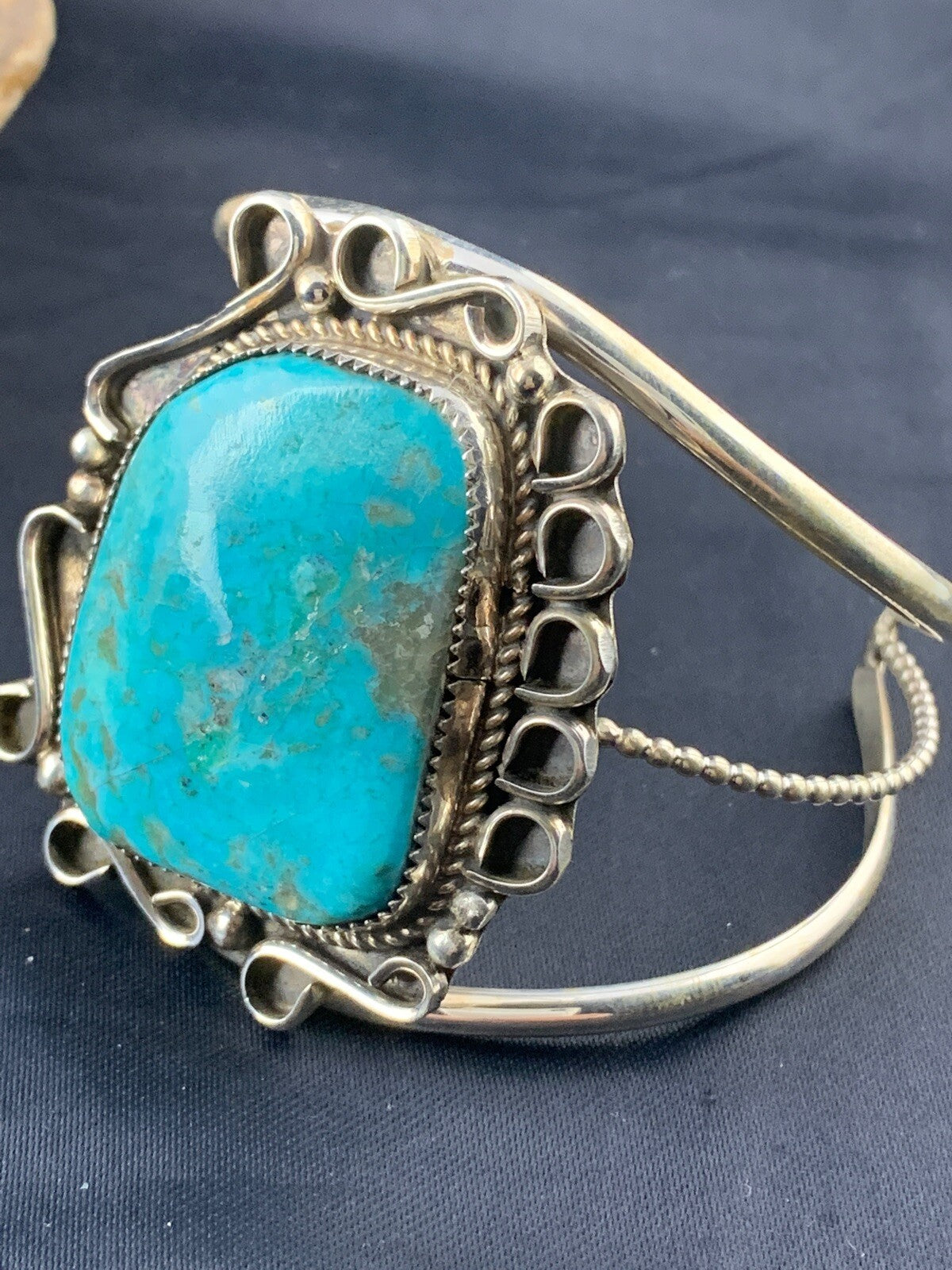 Native American Mens Navajo Sterling Silver Turquoise Bracelet 03283