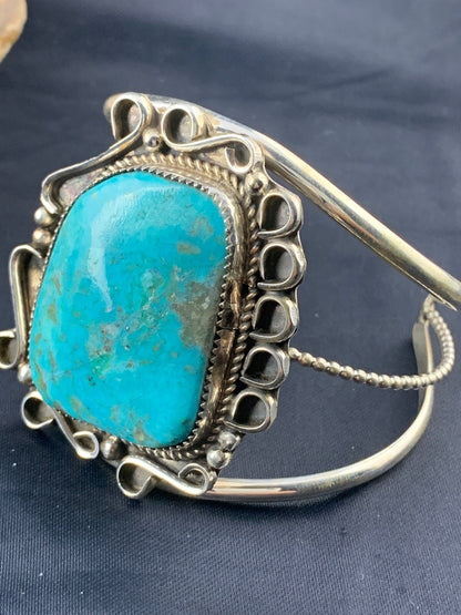 Native American Mens Navajo Sterling Silver Turquoise Bracelet 03283