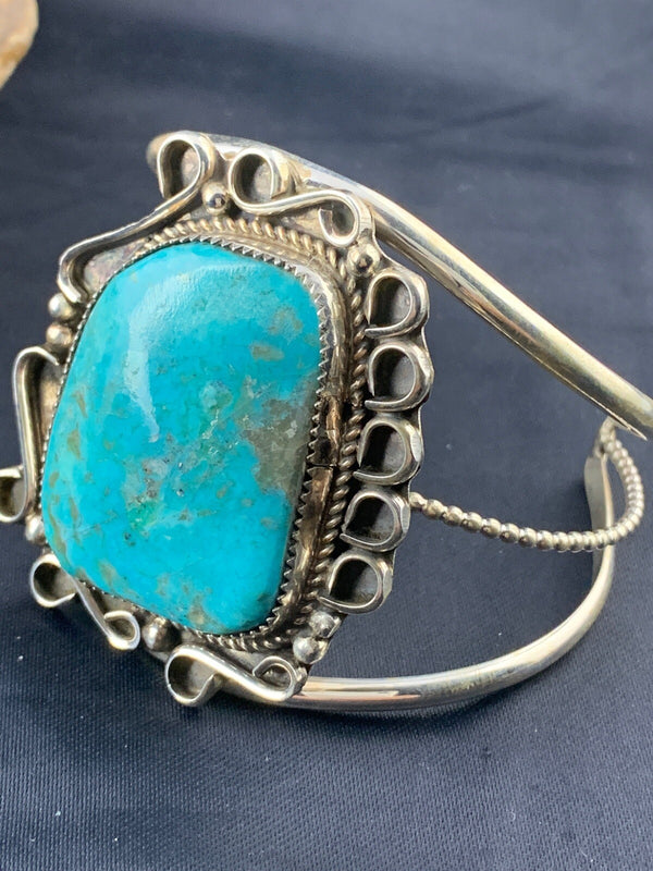 Men's Navajo Turquoise Bracelet | Sterling Silver | Authentic Native American Handmade | 03283