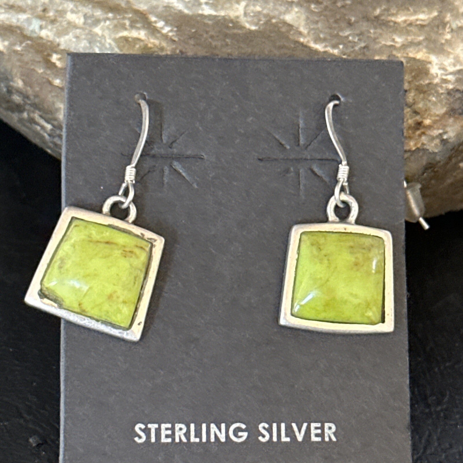 Green Gaspeite Navajo Sterling Silver Dangle Earrings 14688