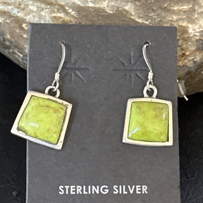 Green Gaspeite Navajo Sterling Silver Dangle Earrings 14688
