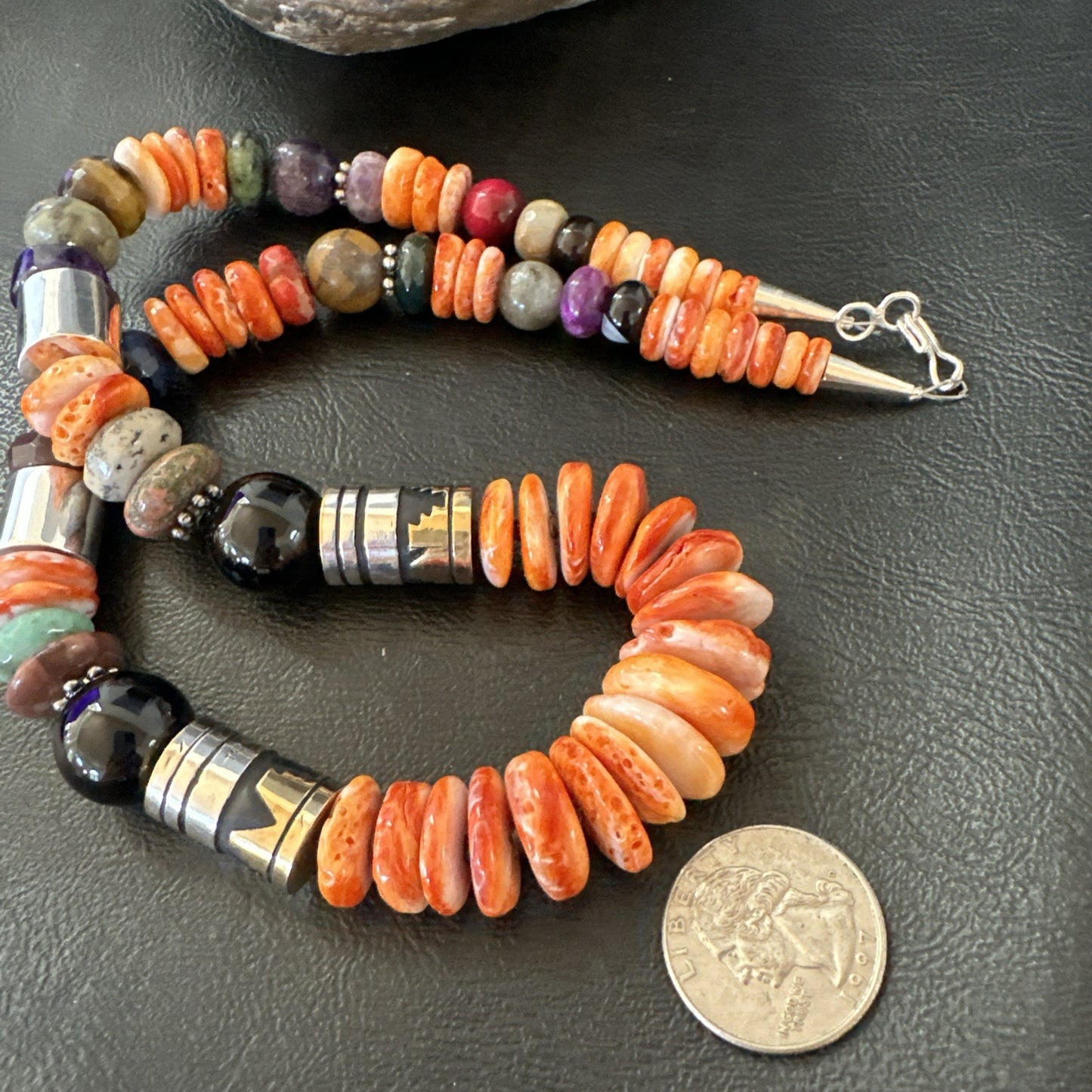 Tommy Rosita Singer T R Sterling Silver Orange Spiny Onyx Necklace 20in 19411