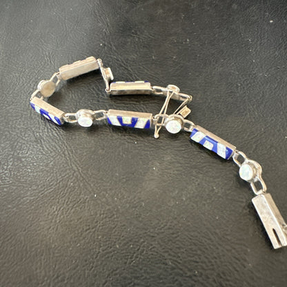 A Womens Blue Lapis Opal Sterling Silver Link Bracelet 7" 19794