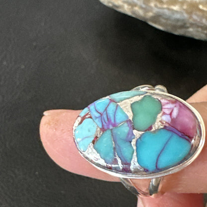 Blue Turquoise Spiny Oyster Southwestern Sterling Silver Ring Size 9 18462