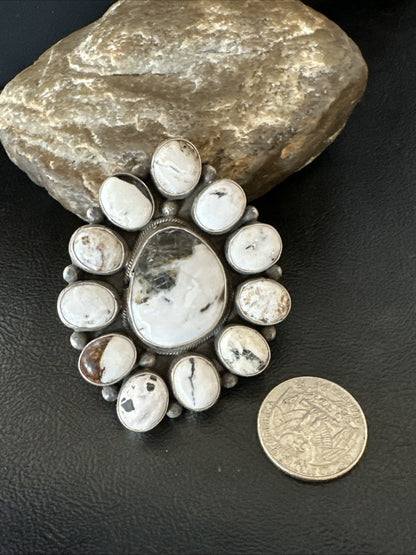 XXL White Buffalo Turquoise Navajo Sterling Silver Cluster Ring Size 8 19275