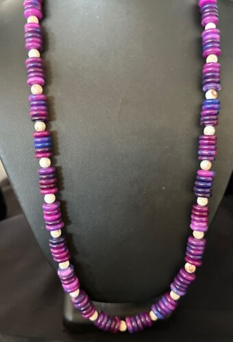 Navajo Purple Sugilite Bead Jasper Necklace Sterling Silver 27" 15346