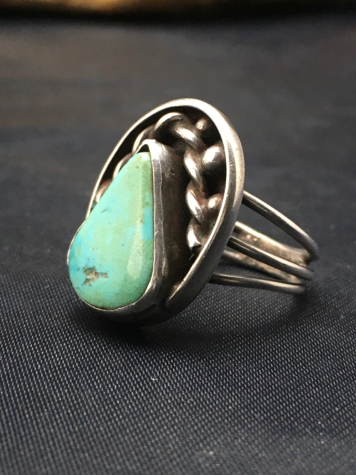 Native American Mens Blue Turquoise Navajo Sterling Silver Ring Sz 6.5 04056