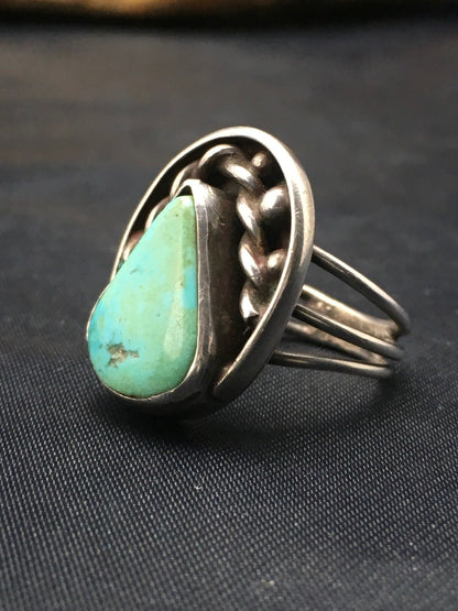 Native American Mens Blue Turquoise Navajo Sterling Silver Ring Sz 6.5 04056