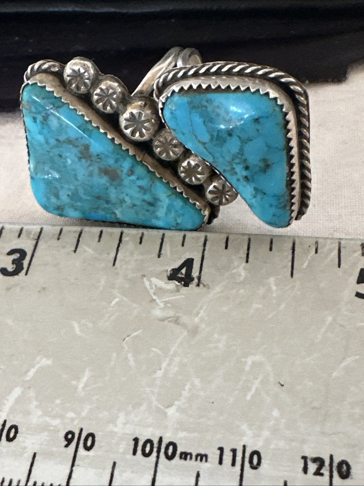 Navajo Blue Turquoise Ring MultiStone Cluster Sz 8 19802
