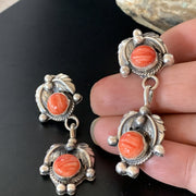Red Spiny Oyster Southwestrn Navajo Dangle Earring | Sterling Silver | Authentic Native American Handmade | 02066