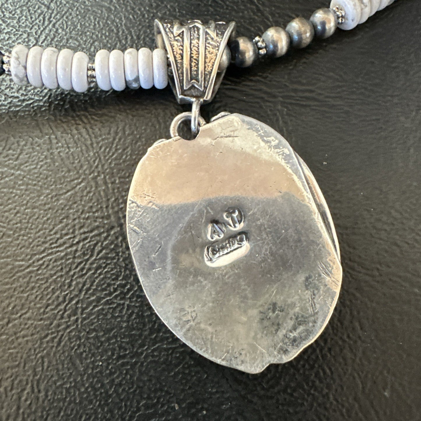 White Buffalo Turquoise Pendant Navajo Pearls Sterling Silver Necklace 20” 19499