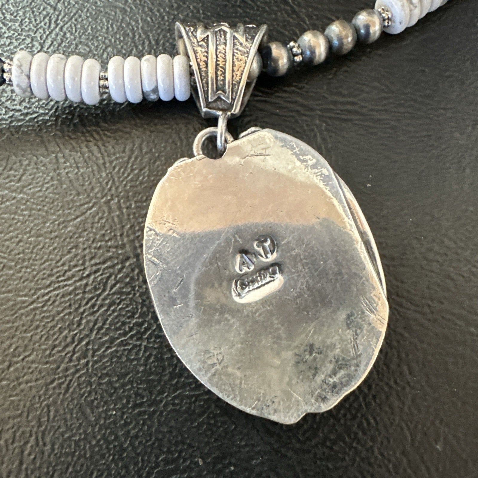 White Buffalo Turquoise Pendant Navajo Pearls Sterling Silver Necklace 20” 19499