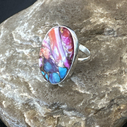 Blue Turquoise Spiny Oyster Southwestern Sterling Silver Ring Size 6 18475