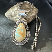 XXL Men's Royston Turquoise Pendant Navajo Pearls Necklace | Sterling Silver | Authentic Native American Handmade | 18746