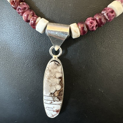 Purple Spiny Oyster Wild Horse Pendant Navajo Sterling Silver Necklace 17795