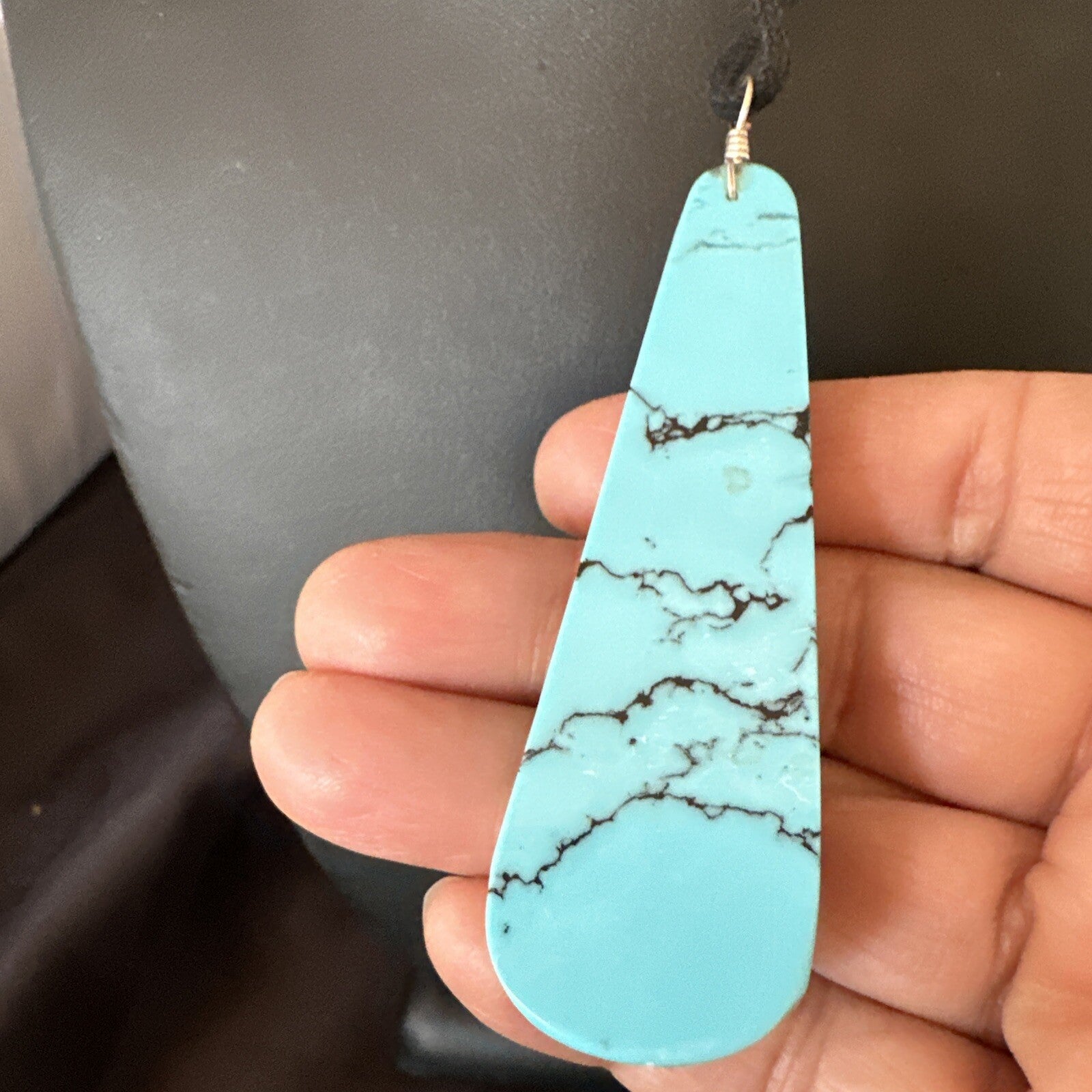 Santo Domingo Turquoise Spiny Adjustable Cord Necklace Inlay Pendant 3” 18476