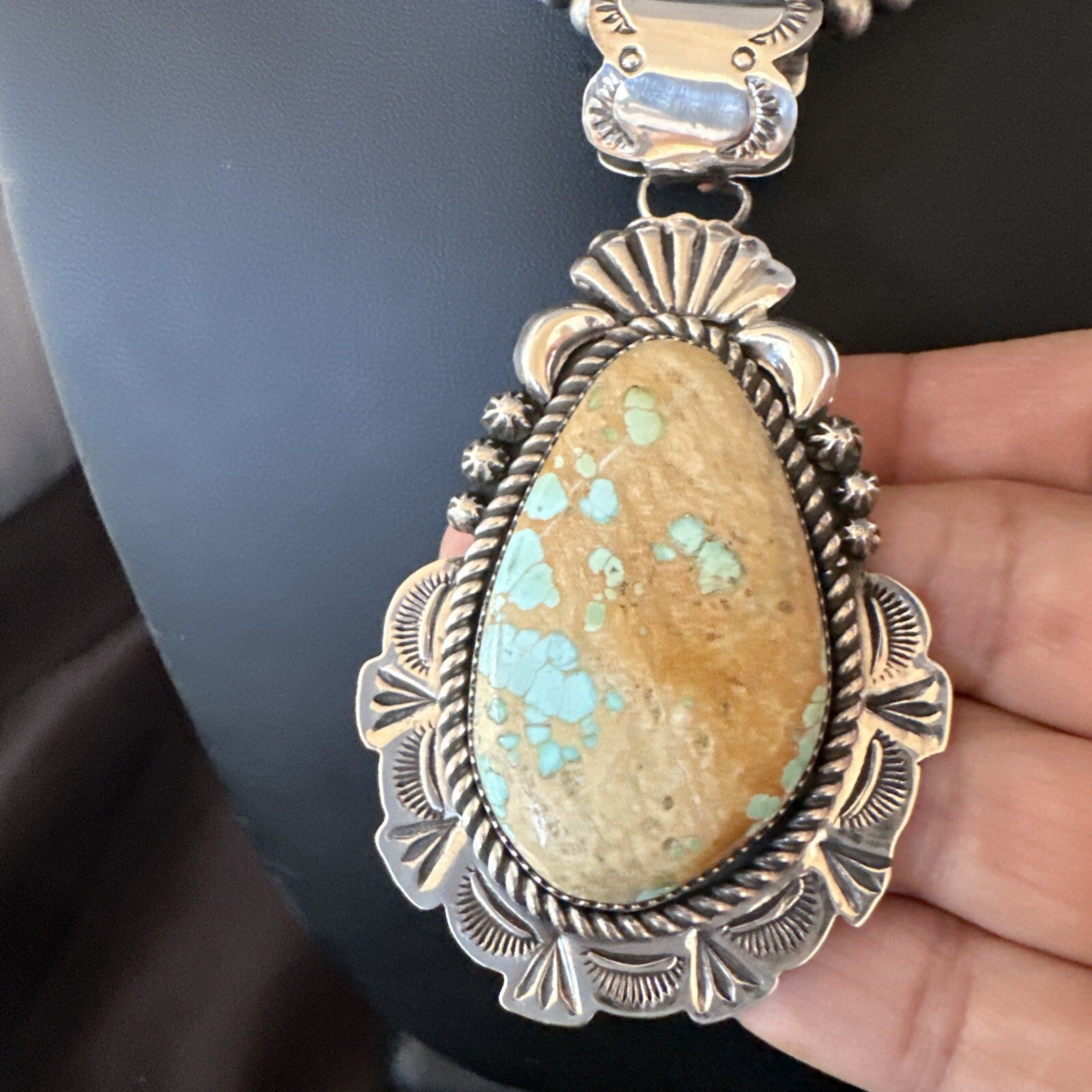 XXL Mens Royston Turquoise Pendant Navajo Pearls Sterling Silver Necklace 18746