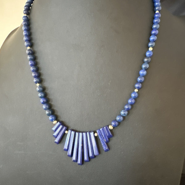Men's Women's Blue Lapis Lazuli Stick Necklace 21" | Sterling Silver | Authentic Native American Handmade | 19755