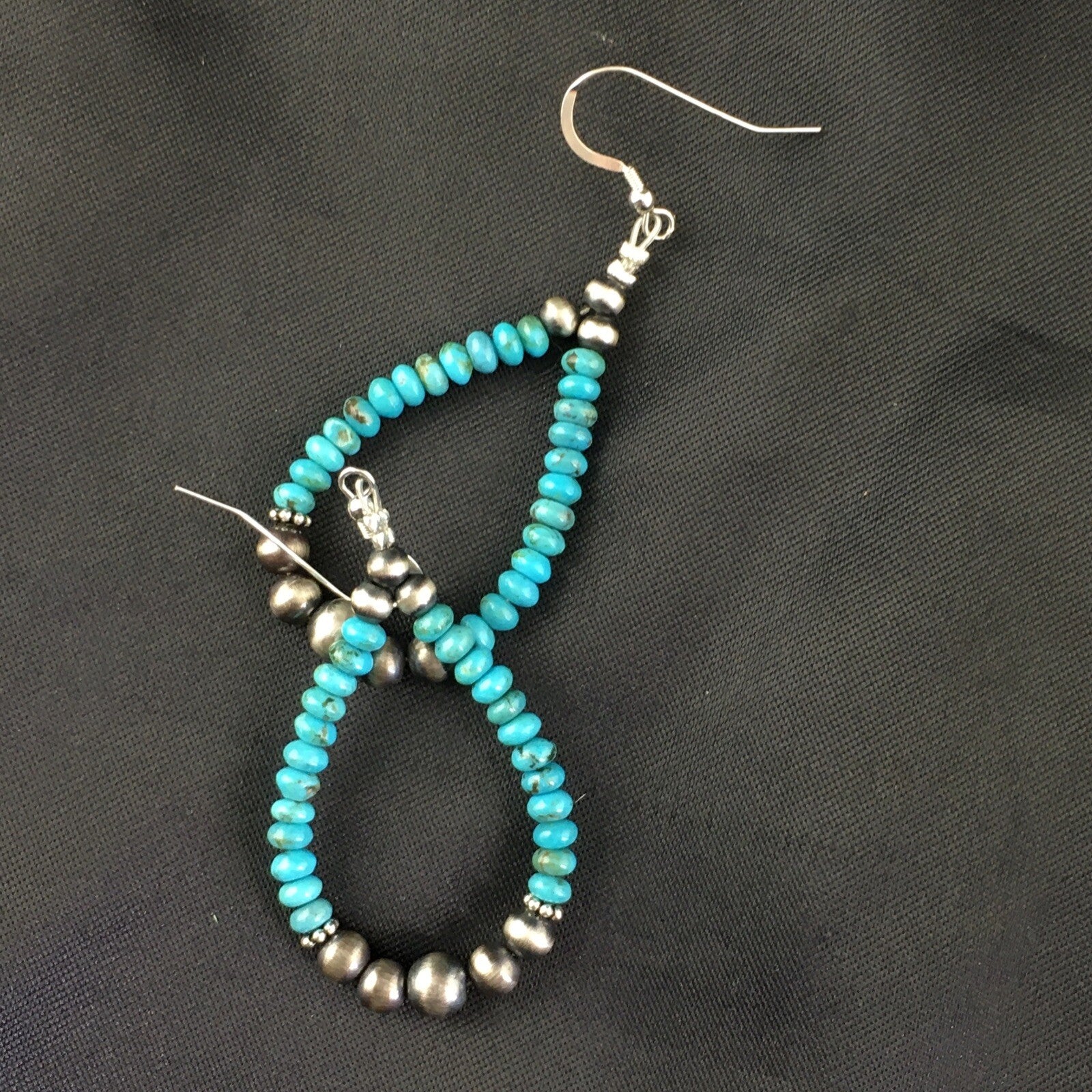 Blue Turquoise Bead Sterling Silver Beads Navajo Earrings 1.75" 1971