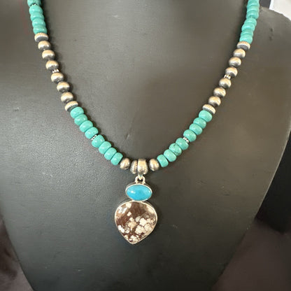 Wild Horse Sterling Silver Blue Kingman Turquoise Necklace Pendant 17899