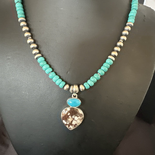 Wild Horse Blue Kingman Turquoise Necklace Pendant | Sterling Silver | Authentic Native American Handmade | 17899