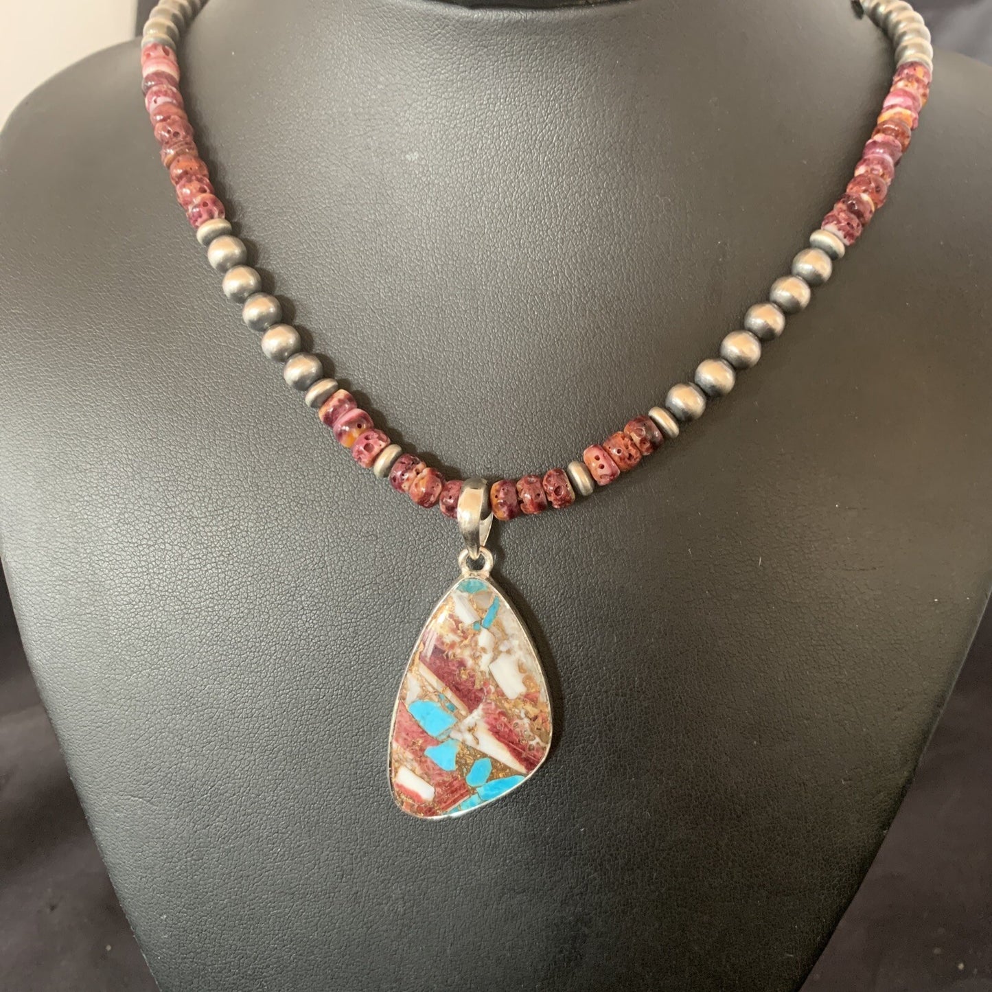Purple Spiny Oyster Pendant Navajo Sterling Silver Necklace 18" 11902