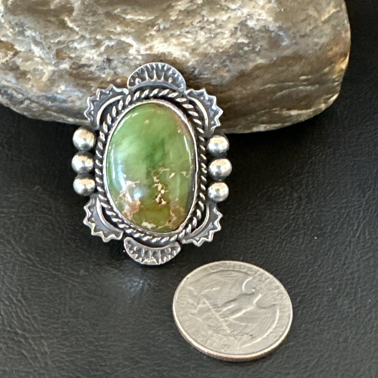 H Joe Womens Navajo Sterling Silver Green Turquoise Ring Size 6.5 19358