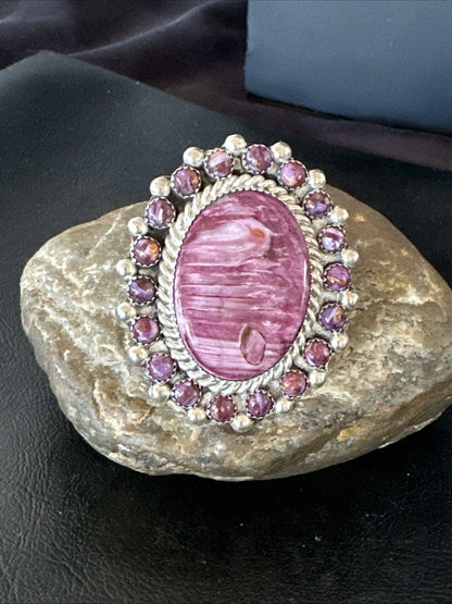 Womens Purple Spiny Oyster Navajo Sterling Silver Cluster Ring Size 9 19760