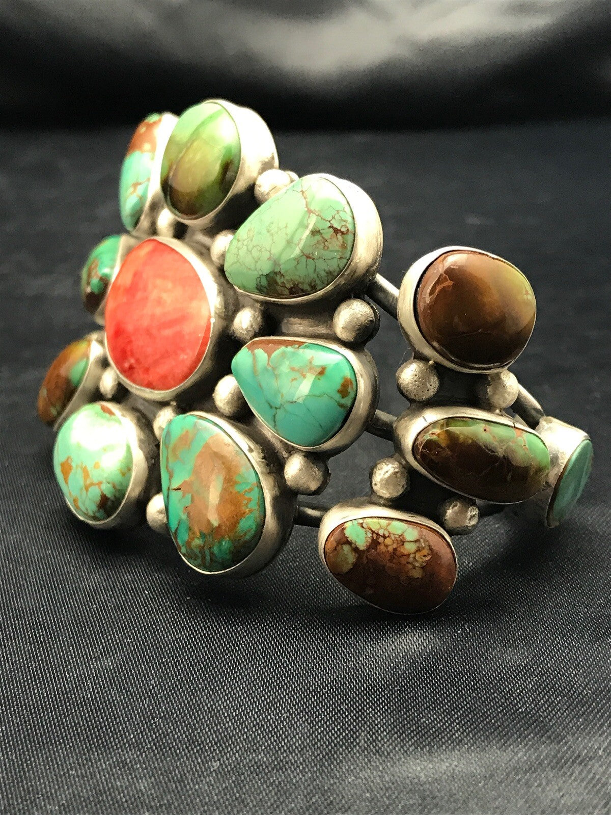 Royston Turquoise & Red Spiny Oyster Navajo Sterling Silver Bracelet 01052