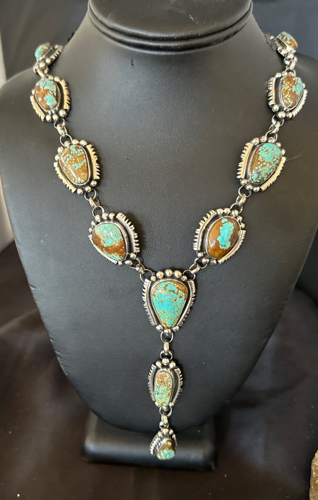 Mens Blue Turquoise #8 Navajo Pearls Sterling Silver Lariat Necklace 28" 18819