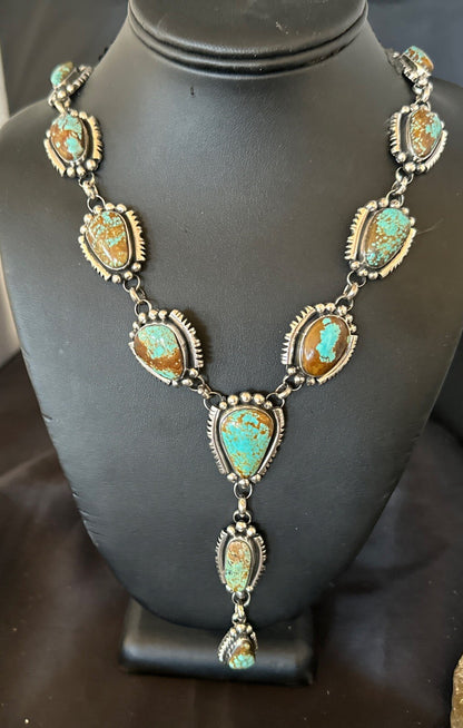 Mens Blue Turquoise #8 Navajo Pearls Sterling Silver Lariat Necklace 28" 18819