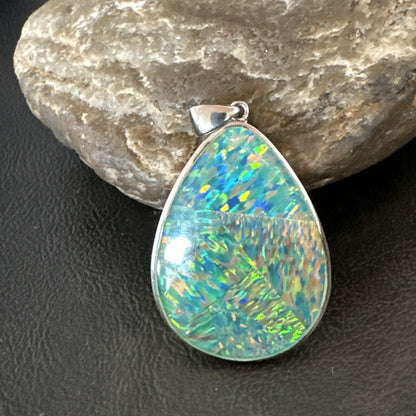 Mens Womens Multicolor Gilson Opal Navajo Sterling Silver Inlay Pendant 18610
