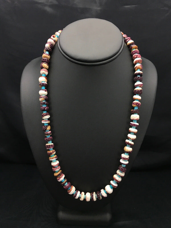 Purple Spiny Oyster Turquoise Navajo Bead Necklace | Sterling Silver | Authentic Native American Handmade | 02617
