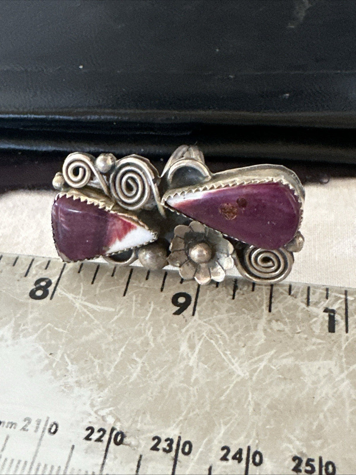 Cluster Purple Spiny Oyster Navajo Sterling Silver Ring Sz 7.5 19764