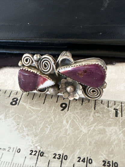 Cluster Purple Spiny Oyster Navajo Sterling Silver Ring Sz 7.5 19764