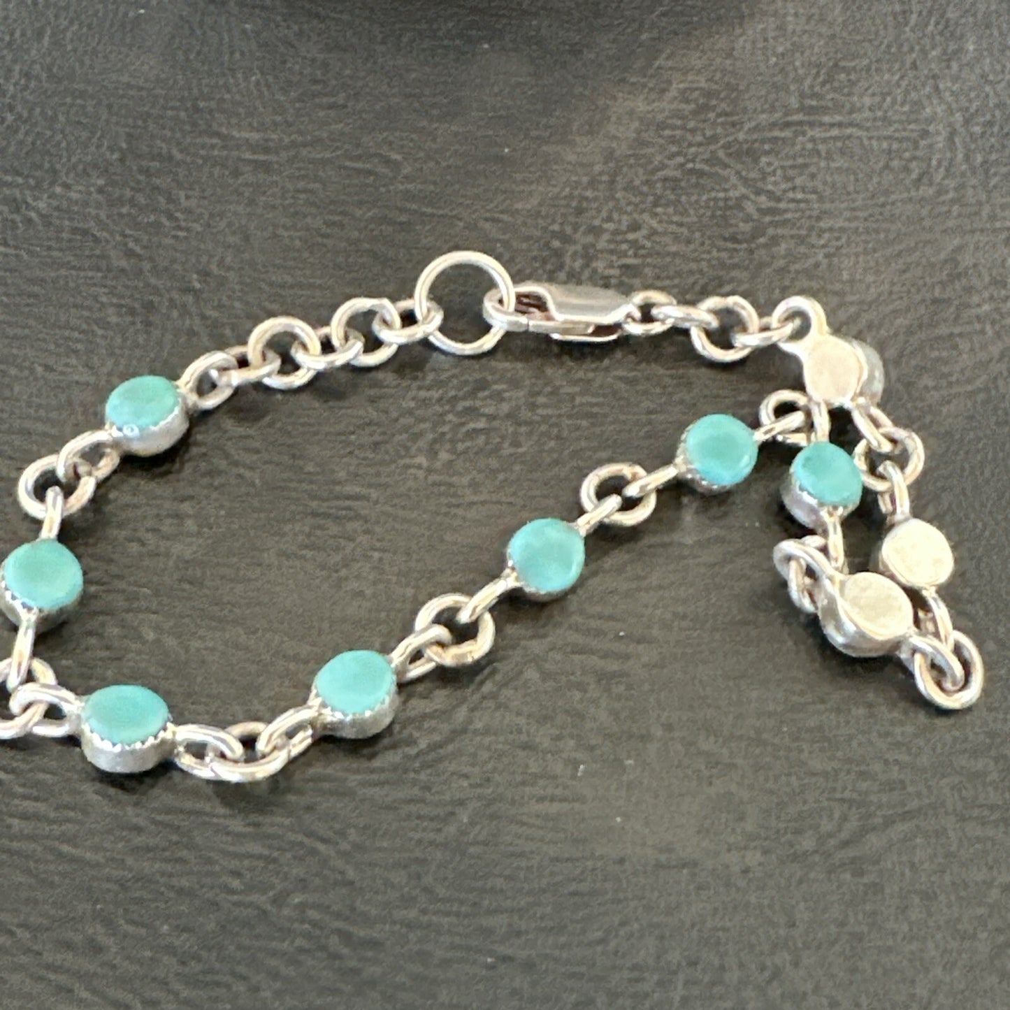 Blue Turquoise Navajo Old Pawn Sterling Silver Link Bracelet 7.5" 18129