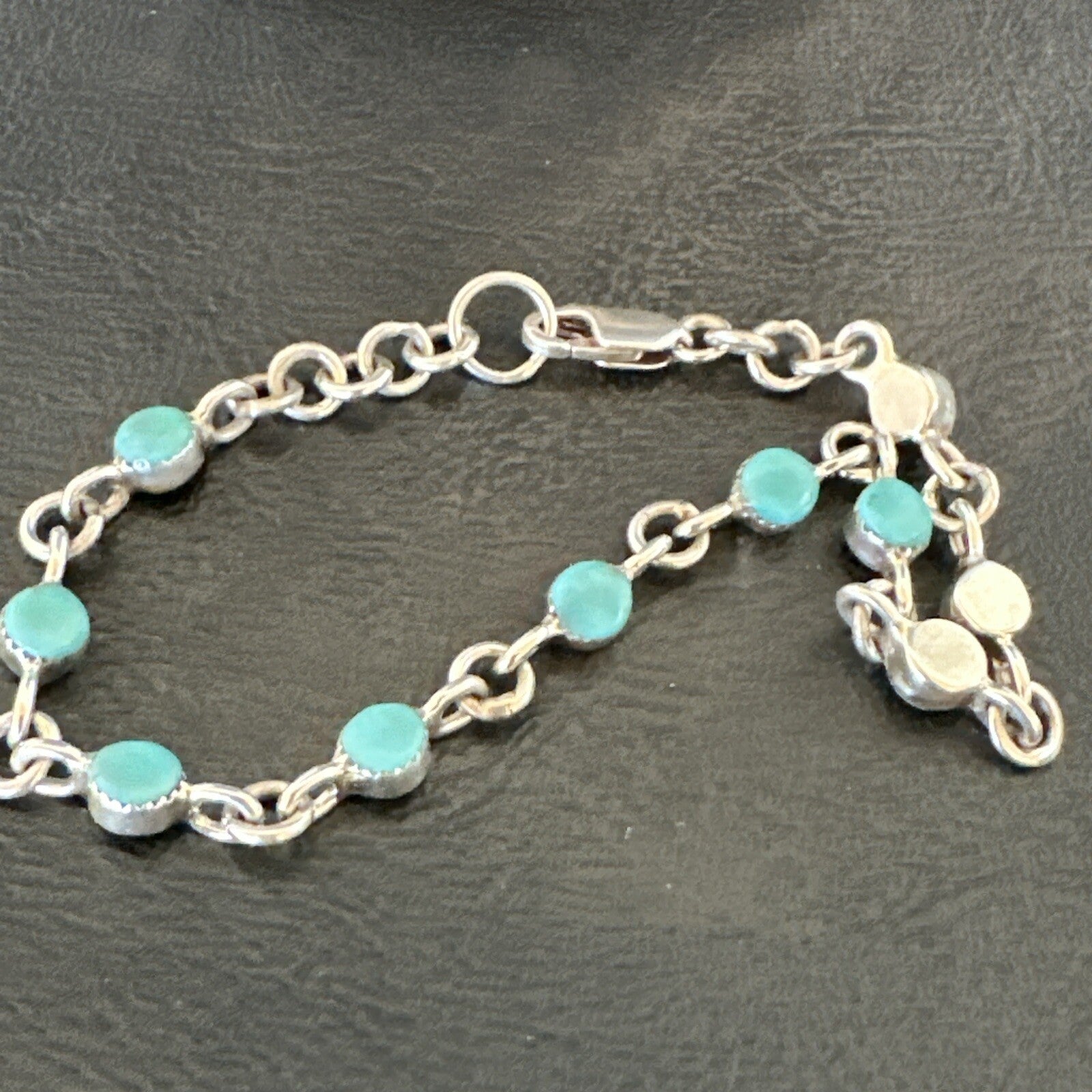 Blue Turquoise Navajo Old Pawn Sterling Silver Link Bracelet 7.5" 18129