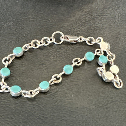 Blue Turquoise Navajo Old Pawn Sterling Silver Link Bracelet 7.5" 18129
